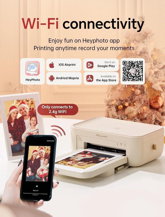 Alt view image 4 of 6 - Photo Printer 4x6,+20 Sheets&1ribbon,Wi-Fi Wireless Instant Picture Printer for iPhone, Android, Smartphone, Thermal Dye-Sublimation Printer,AR Video Printing,Portable Photo Printers for Home Use