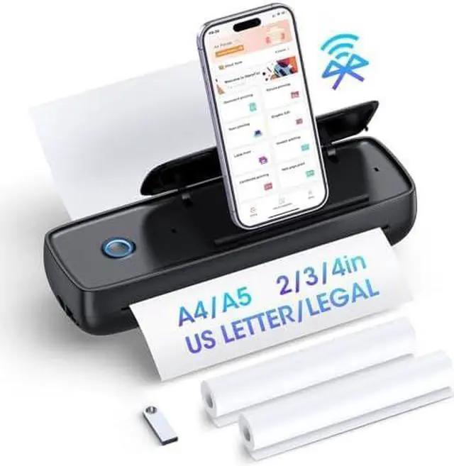 Main image of Portable-Printer with phone holder, Thermal-Wireless-Bluetooth-Mini Inkless-Printer for Travel Support 8.5" X 11" US Letter&Legal A4&A5 Thermal Paper, Compatible with Android and iOS Phone&Laptop
