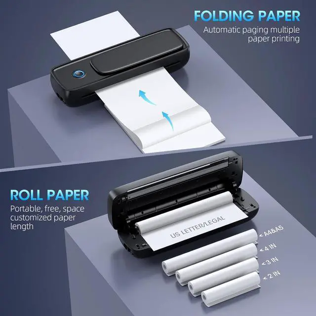 Alt view image 4 of 6 - Portable-Printer with phone holder, Thermal-Wireless-Bluetooth-Mini Inkless-Printer for Travel Support 8.5" X 11" US Letter&Legal A4&A5 Thermal Paper, Compatible with Android and iOS Phone&Laptop