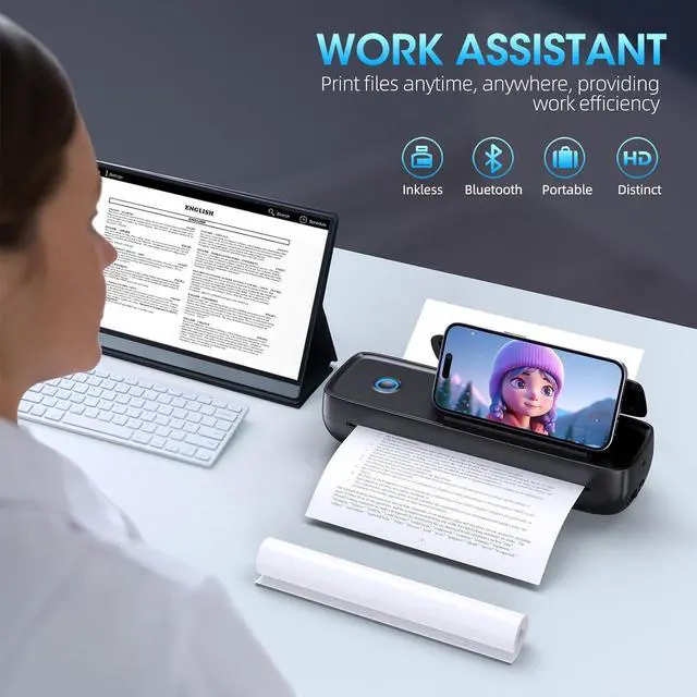 Alt view image 5 of 6 - Portable-Printer with phone holder, Thermal-Wireless-Bluetooth-Mini Inkless-Printer for Travel Support 8.5" X 11" US Letter&Legal A4&A5 Thermal Paper, Compatible with Android and iOS Phone&Laptop