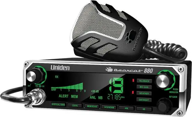 Main image of BEARCAT 880 CB Radio with 40 Channels and Large Easy-to-Read 7-Color LCD Display with Backlighting, Backlit Control Knobs/Buttons, NOAA Weather Alert, PA/CB Switch, and Wireless Mic Compatible