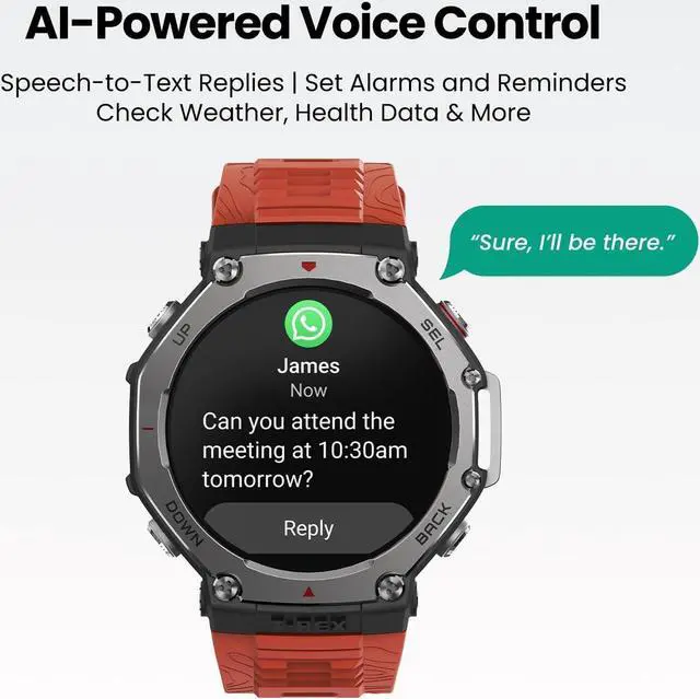 Alt view image 3 of 7 - T-Rex 3 Rugged/Military Smart Watch 48mm, GPS (with Privacy), Offline Maps, Long Battery Life,328 Feet Water-Resistant, 170 Fitness/Sport Modes, AI, Voice Control, for Android or iPhone, Black