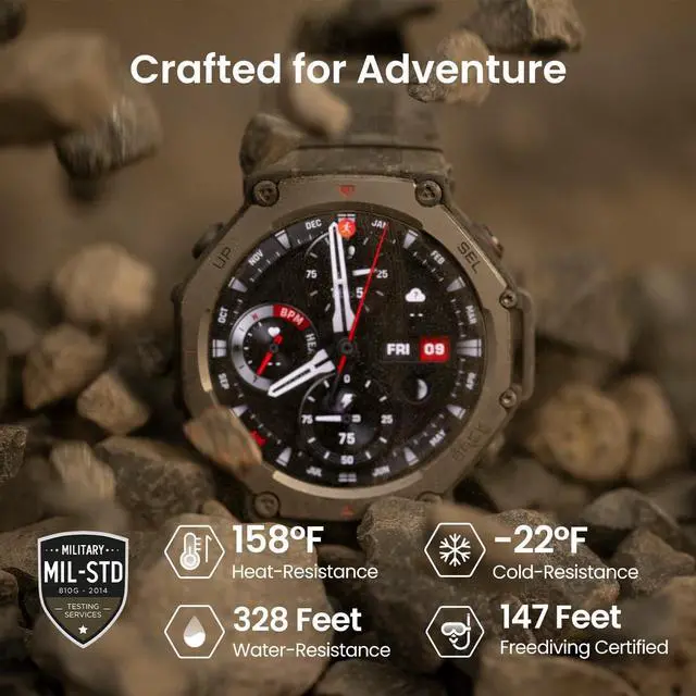 Alt view image 5 of 7 - T-Rex 3 Rugged/Military Smart Watch 48mm, GPS (with Privacy), Offline Maps, Long Battery Life,328 Feet Water-Resistant, 170 Fitness/Sport Modes, AI, Voice Control, for Android or iPhone, Black