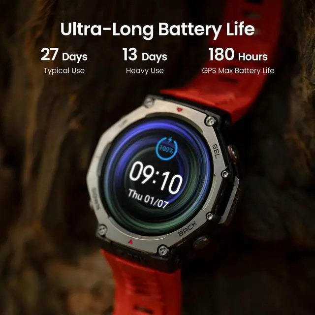 Alt view image 4 of 7 - T-Rex 3 Rugged/Military Smart Watch 48mm, GPS (with Privacy), Offline Maps, Long Battery Life,328 Feet Water-Resistant, 170 Fitness/Sport Modes, AI, Voice Control, for Android or iPhone, Black