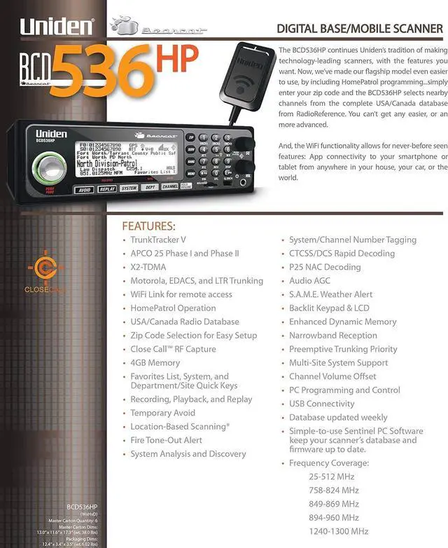 Alt view image 4 of 7 - BCD536HP HomePatrol Series Digital Phase 2 Base/Mobile Scanner with HPDB and Wi-Fi. Simple Programming, TrunkTracker V, S.A.M.E. Emergency/Weather Alert. Covers USA and Canada.