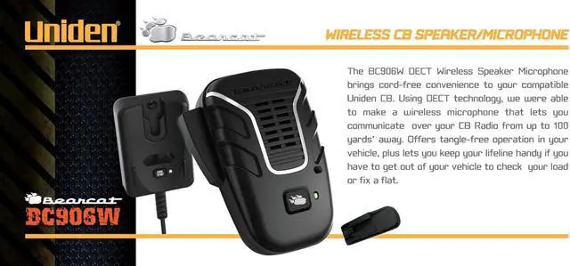 Alt view image 2 of 6 - BC906W Wireless CB Microphone and Speaker in a single unit, Up to 100 Yard Range, Smart Power Save, Active Noise-Canceling Technology, Clear Quality Sound,Black