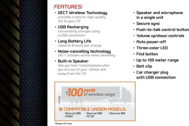 Alt view image 3 of 6 - BC906W Wireless CB Microphone and Speaker in a single unit, Up to 100 Yard Range, Smart Power Save, Active Noise-Canceling Technology, Clear Quality Sound,Black