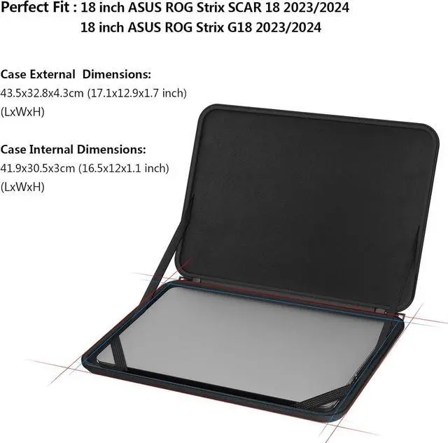 Alt view image 2 of 7 - Hard EVA Protective Sleeve Case Compatible for 18 inch  ROG Strix Scar 18 2023/2024 Gaming Laptop, for 18 inch  ROG Strix G18 2023/2024 Gaming Laptop Waterproof Sleeve(C1701)