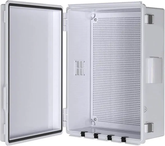 Main image of Electrical Junction Box, Ventilated Design, Cable Grommets, Indoor/Outdoor Use with Mounting Panel & Hinged Cover. Waterproof IP 65. (Grey Cover, 15"x11"x5.1")