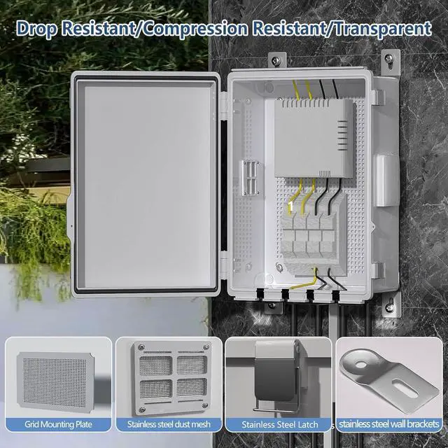 Alt view image 5 of 7 - Electrical Junction Box, Ventilated Design, Cable Grommets, Indoor/Outdoor Use with Mounting Panel & Hinged Cover. Waterproof IP 65. (Grey Cover, 15"x11"x5.1")