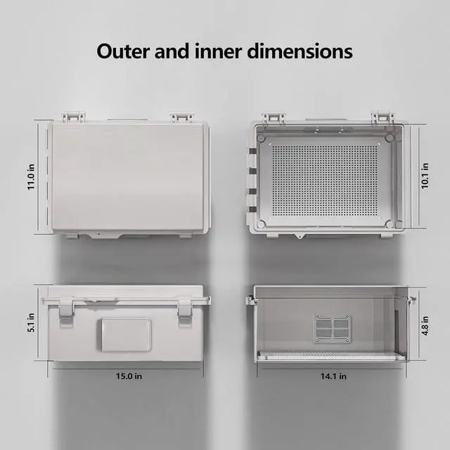Alt view image 7 of 7 - Electrical Junction Box, Ventilated Design, Cable Grommets, Indoor/Outdoor Use with Mounting Panel & Hinged Cover. Waterproof IP 65. (Grey Cover, 15"x11"x5.1")