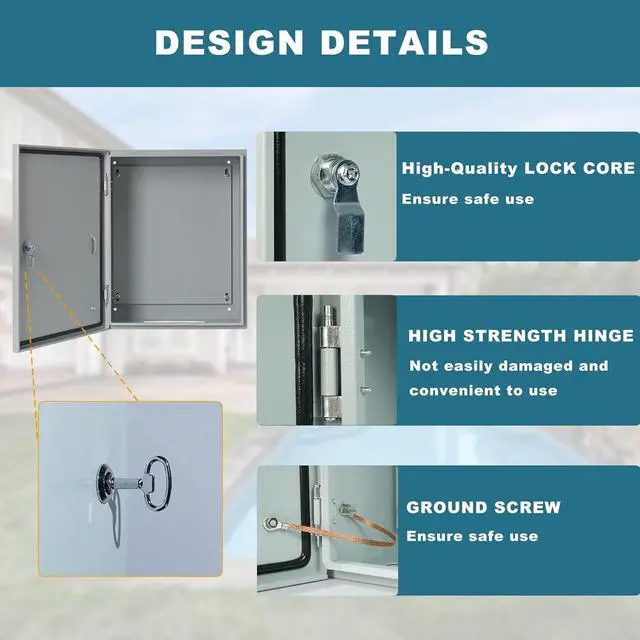 Alt view image 3 of 7 - Waterproof Electrical Enclosure 20 x 16 x 10'', Outdoor Electrical Box Weatherproof, Electrical Junction Box with Reinforced Lock, Gray, JYX504025