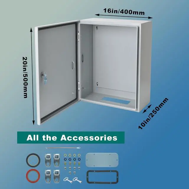 Alt view image 7 of 7 - Waterproof Electrical Enclosure 20 x 16 x 10'', Outdoor Electrical Box Weatherproof, Electrical Junction Box with Reinforced Lock, Gray, JYX504025