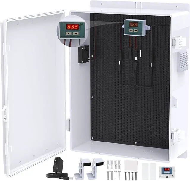 Main image of Outdoor Electrical Box, Waterproof Electrical Junction Box IP65 ABS Plastic Enclosure with Fan & Thermostat, Mounting Plate and Hinged Lid (18.1" Hx 12.5" L x 6.3" W)