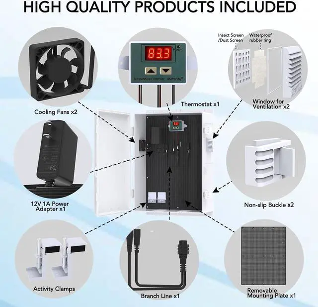 Alt view image 4 of 7 - Outdoor Electrical Box, Waterproof Electrical Junction Box IP65 ABS Plastic Enclosure with Fan & Thermostat, Mounting Plate and Hinged Lid (18.1" Hx 12.5" L x 6.3" W)