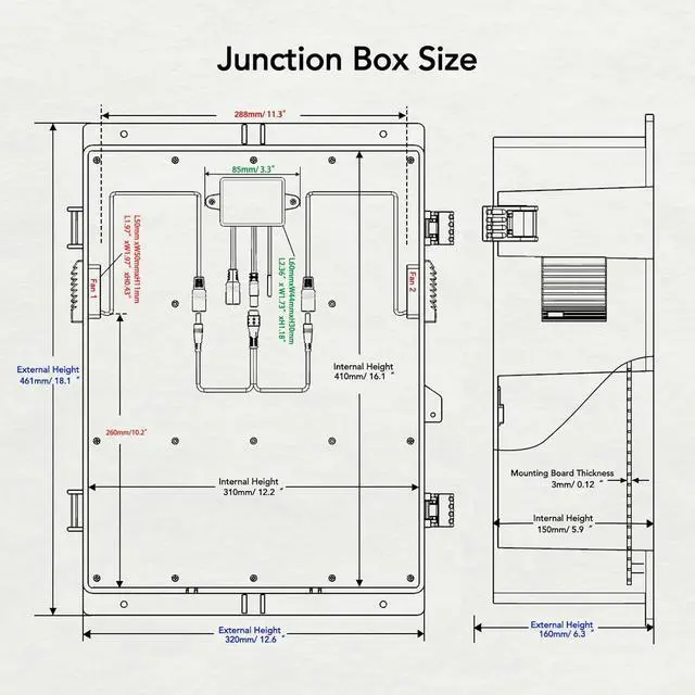 Alt view image 5 of 7 - Outdoor Electrical Box, Waterproof Electrical Junction Box IP65 ABS Plastic Enclosure with Fan & Thermostat, Mounting Plate and Hinged Lid (18.1" Hx 12.5" L x 6.3" W)