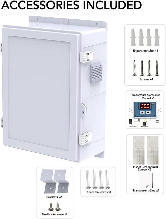 Alt view image 7 of 7 - Outdoor Electrical Box, Waterproof Electrical Junction Box IP65 ABS Plastic Enclosure with Fan & Thermostat, Mounting Plate and Hinged Lid (18.1" Hx 12.5" L x 6.3" W)