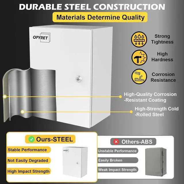 Alt view image 3 of 7 - Electrical Junction Box, 16"x12"x8" NEMA Steel Enclosure IP66 Waterproof & Dustproof Outdoor/Indoor Electrical Project Box with Mounting Plate