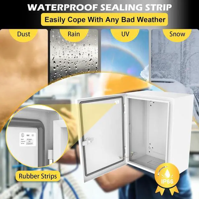 Alt view image 4 of 7 - Electrical Junction Box, 16"x12"x8" NEMA Steel Enclosure IP66 Waterproof & Dustproof Outdoor/Indoor Electrical Project Box with Mounting Plate