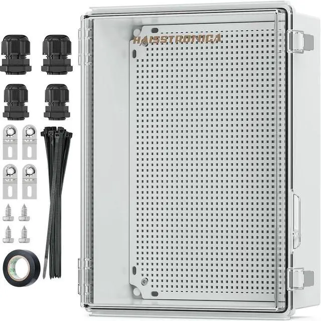 Main image of Waterproof Outdoor Electrical Box, IP67 Weatherproof Junction Box ABS Plastic Electrical Enclosure with Mounting Plate, Wall Brackets, Cable Glands, Control Box, Clear, 15.7"*11.8"*7.1"
