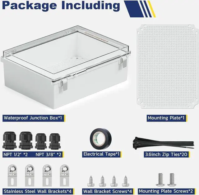 Alt view image 4 of 7 - Waterproof Outdoor Electrical Box, IP67 Weatherproof Junction Box ABS Plastic Electrical Enclosure with Mounting Plate, Wall Brackets, Cable Glands, Control Box, Clear, 15.7"*11.8"*7.1"