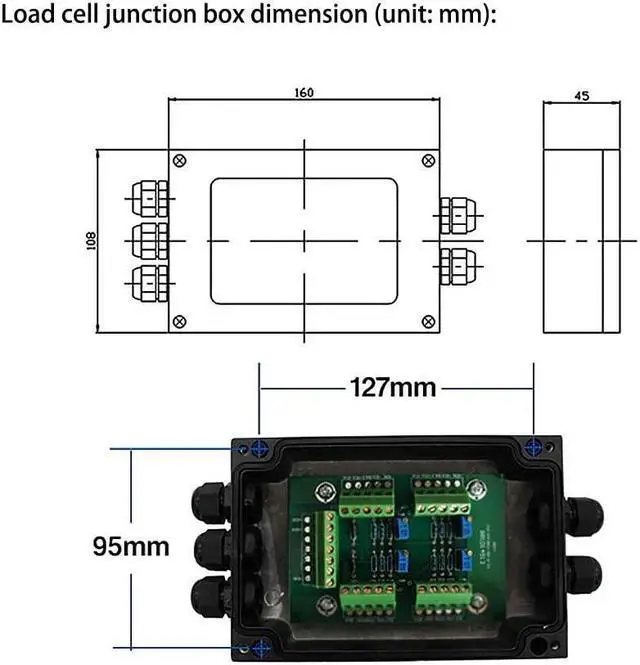 Alt view image 3 of 4 - Load Cell Junction Box Summing Box for Scales, 4 Inlets to 1 Outlet, Aluminum Alloy Casing,Waterproof and Dustproof,Easy to Assemble and Debug