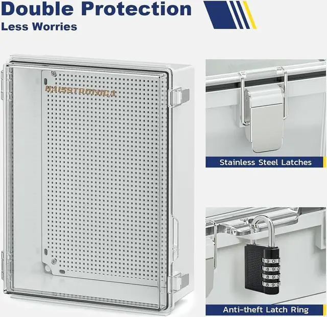 Alt view image 5 of 7 - Waterproof Outdoor Electrical Box, IP67 Weatherproof Junction Box ABS Plastic Electrical Enclosure with Mounting Plate, Wall Brackets, Cable Glands, Control Box, Clear, 15.7"*11.8"*7.1"