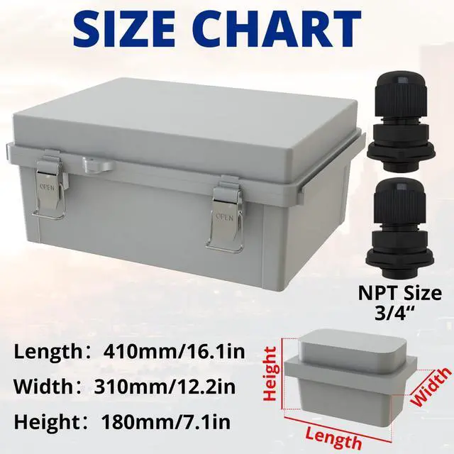 Alt view image 2 of 6 - Large Junction Box Waterproof IP67 Plastic Outdoor Electrical Box and 3/4" NPT*2 Enclosure with Mounting Plate Suitable for Various Projects(16.1"*12.2"*7.1")