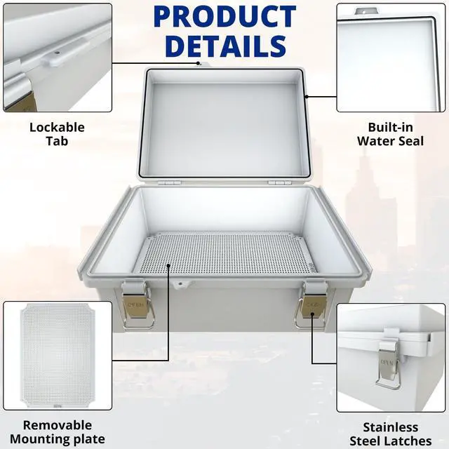 Alt view image 4 of 6 - Large Junction Box Waterproof IP67 Plastic Outdoor Electrical Box and 3/4" NPT*2 Enclosure with Mounting Plate Suitable for Various Projects(16.1"*12.2"*7.1")