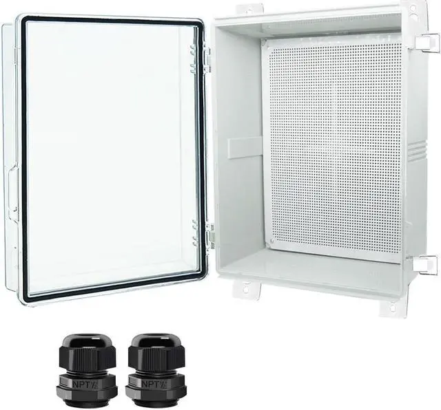 Main image of Hinged Clear Cover Stainless Steel Latch IP67 Waterproof ABS Project Box with 2 Cable Glands,Electrical Box Enclosure with Mounting Plate & Wall Bracket 19.7 x 15.7 x 7.9inch