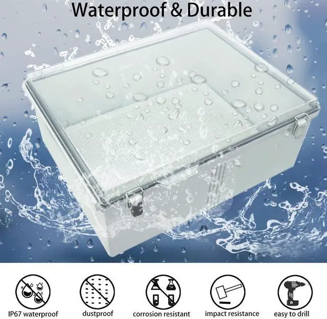 Alt view image 2 of 7 - Hinged Clear Cover Stainless Steel Latch IP67 Waterproof ABS Project Box with 2 Cable Glands,Electrical Box Enclosure with Mounting Plate & Wall Bracket 19.7 x 15.7 x 7.9inch
