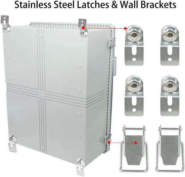 Alt view image 5 of 7 - Hinged Clear Cover Stainless Steel Latch IP67 Waterproof ABS Project Box with 2 Cable Glands,Electrical Box Enclosure with Mounting Plate & Wall Bracket 19.7 x 15.7 x 7.9inch