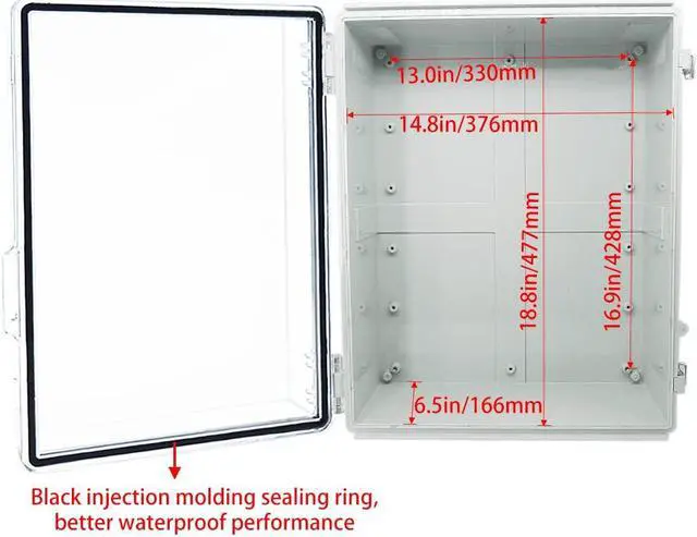 Alt view image 4 of 7 - Hinged Clear Cover Stainless Steel Latch IP67 Waterproof ABS Project Box with 2 Cable Glands,Electrical Box Enclosure with Mounting Plate & Wall Bracket 19.7 x 15.7 x 7.9inch