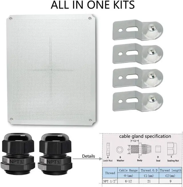 Alt view image 6 of 7 - Hinged Clear Cover Stainless Steel Latch IP67 Waterproof ABS Project Box with 2 Cable Glands,Electrical Box Enclosure with Mounting Plate & Wall Bracket 19.7 x 15.7 x 7.9inch