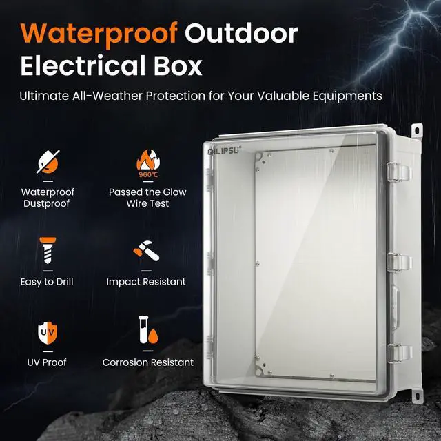 Alt view image 3 of 7 - UL94-V0 Outdoor Electrical Box 20.3"x16.4"x7.9" Waterproof Junction Box Weatherproof PC/ABS Alloy Plastic IP66 Project Electric Enclosure Clear Hinged Door