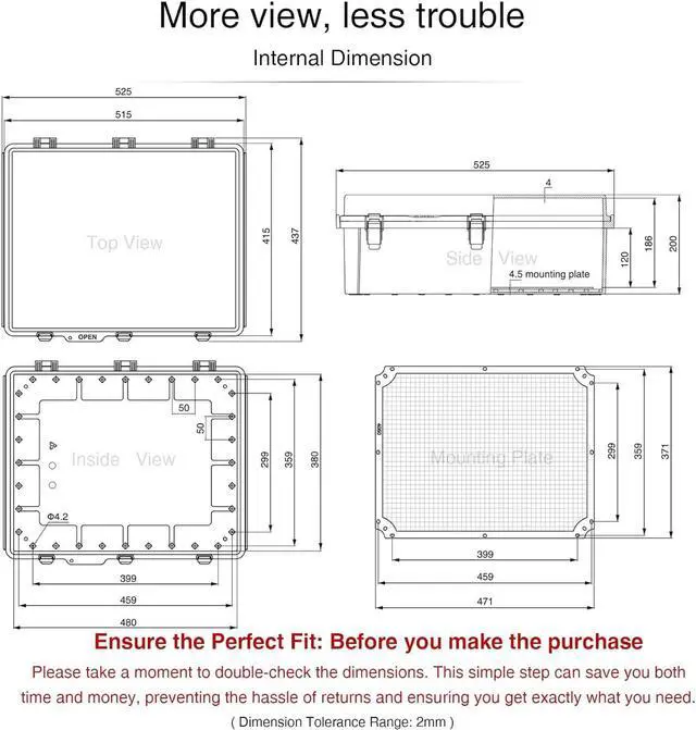 Alt view image 6 of 7 - UL94-V0 Outdoor Electrical Box 20.3"x16.4"x7.9" Waterproof Junction Box Weatherproof PC/ABS Alloy Plastic IP66 Project Electric Enclosure Clear Hinged Door