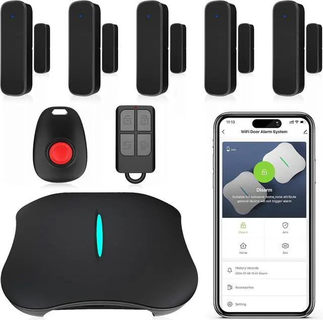 Main image of Wireless Home Security System, WiFi Smart DIY Home Alarm System for Apartment/Villa/Store, 8 Pieces-Kit, Alarm Siren, Door Window Sensor, Caregiver Pager, Work with Google Assistant and Alexa