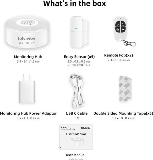 Alt view image 7 of 7 - WiFi Door Alarm System, Wireless DIY Smart Home Security System, with Phone APP Alert, 8 Pieces-Kit (Alarm Siren, Door Window Sensor, Remote), Work with Alexa, for House, Apartment by tolviviov