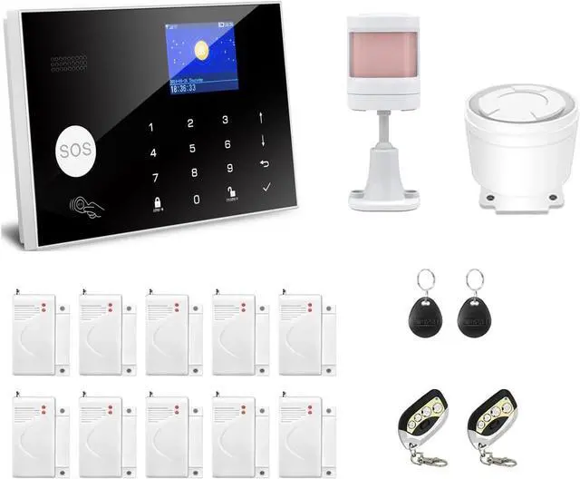 Main image of WiFi and GSM Home Security Alarm System, Door/Window Sensor (x10) Motion Detector (x1) with Smart Life and Tuya App Alert, Works with Google Assistant and Alexa