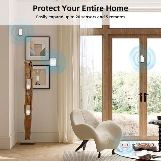 Alt view image 7 of 7 - Wireless Home Alarm System 9-Piece Kit, WiFi Alarm System for Home Security with Phone APP Alert (Alarm Siren, Keypad, Remote, Motion, and Door Sensors) for Home, Apartment, Work with Alexa
