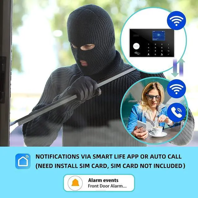 Alt view image 3 of 6 - WiFi and GSM Home Security Alarm System, Door/Window Sensor (x10) Motion Detector (x1) with Smart Life and Tuya App Alert, Works with Google Assistant and Alexa