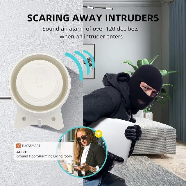 Alt view image 6 of 6 - WiFi and GSM Home Security Alarm System, Door/Window Sensor (x10) Motion Detector (x1) with Smart Life and Tuya App Alert, Works with Google Assistant and Alexa