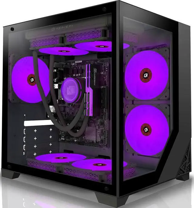 Alt view image 3 of 7 - Micro ATX Tower PC Case 7 ARGB Fans Gaming PC Mini Case with 2*Tempered Glass (Black)