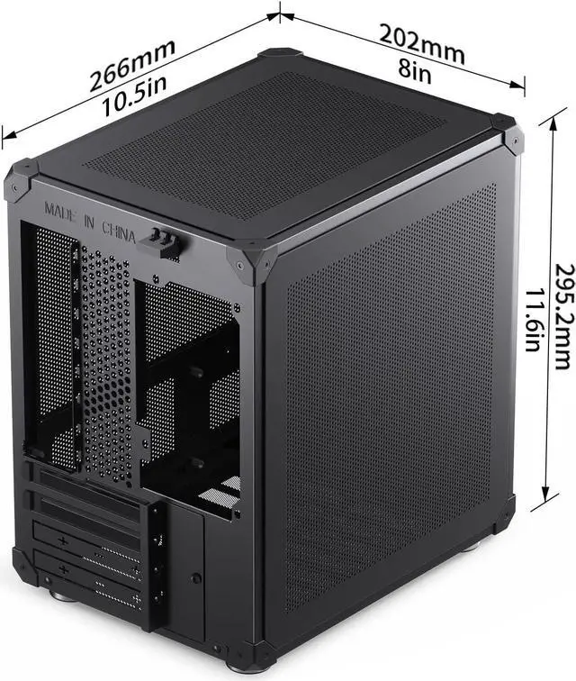 Alt view image 6 of 6 - C6 Black Mini MATX Mesh Case,Simple Compact Desktop Micro ATX Chassis,Upper Cover/Side Panel Tool-Free Open pc case, ATX Power Bite (L185mm Max.),Support 75mm CPU Cooler,GPU200-255mm