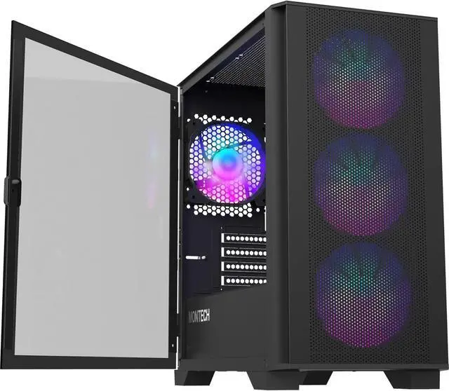 Alt view image 2 of 4 - AIR 100 ARGB Micro-ATX Tower with Four ARGB Fans Pre Installed, Ultra-Minimalist Design, Fine Mesh Front Panel, High Airflow, Unique Side Swivel Tempered Glass, Black