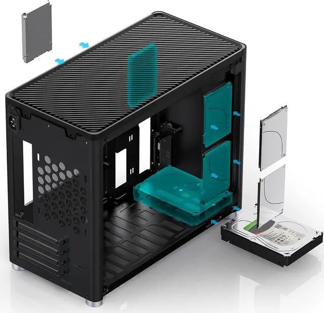 Alt view image 7 of 7 - D30 Black Mini Micro ATX Tower Computer Case, Aluminum Panel, Glass Side Windows,Simplicity MATX case,240 Liquid Cooling & 168mm Air Cooling, 355mm gpu Support,Black pc case