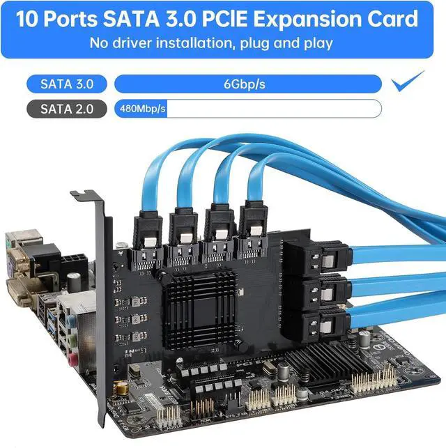 Alt view image 2 of 7 - PCI-E X1 to SATA 3.0 Controller Card, 10-Port III 6Gbps Expansion Cards, Supports PCI-Express (1X 4X 8X 16X) Slot, Support SSD and HDD, for Windows/XP/MAC/Linux  PCIE 10 port -