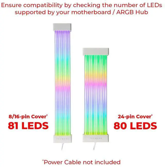 Alt view image 2 of 7 - Flex RGB, PSU Extension Cable Cover Kit, Light Up LED Strip Set for GPU and Motherboard PC Cables, 5V 3 Pin ARGB Sync, Compatible with 8-Pin, 16-Pin, 24-Pin, White