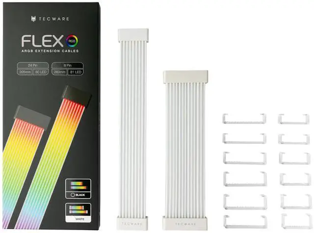 Alt view image 6 of 7 - Flex RGB, PSU Extension Cable Cover Kit, Light Up LED Strip Set for GPU and Motherboard PC Cables, 5V 3 Pin ARGB Sync, Compatible with 8-Pin, 16-Pin, 24-Pin, White