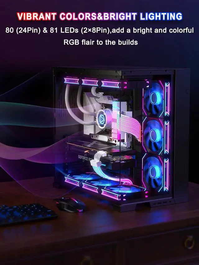 Alt view image 5 of 7 - Sirlyr RGB PSU Cable Extension,ARGB PC Power Supply Cable with Soft LED Stripes and PVC Sleeved Extend Cable,16AWG 24 Pin ATX Dual 8 Pin PCIE Set